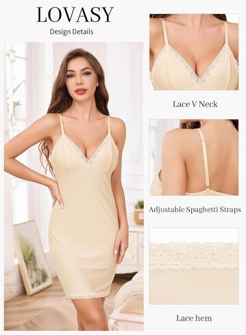 Lovasy Women's Full Slips Lace Slip Under Dress Sexy V Neck Mini Dresses Cami Nightgown Sleepwear S-3XL in Kuwait