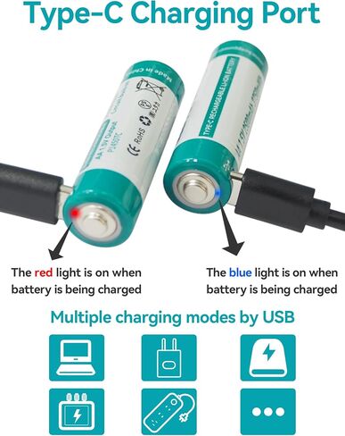 Keeppower USB Rechargeable Li-ion AA Batteries 3390mWh Double A Protected Lithium Battery 1.5V 2260mAh High Capacity Fast Charge Included with a 4-in-1 Charging Cable (Pack of 4) in Saudi Arabia