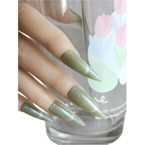 pointed nails Cat's Eye Press-On Nails with Gradual Design and UV Gel Treatment Green Yellow in Kuwait