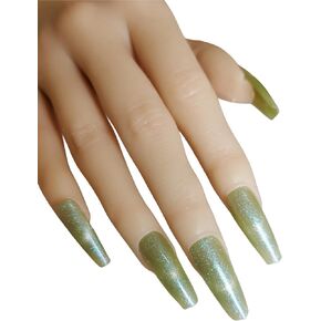 T-shaped nails Cat's Eye Press-On Nails with Gradual Design and UV Gel Treatment Light green in Kuwait