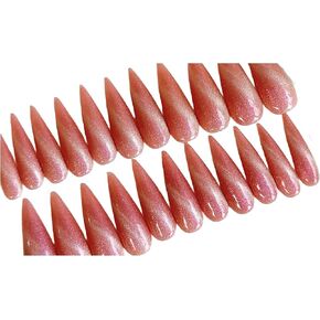 pointed nails Cat's Eye Press-On Nails with Gradual Design and UV Gel Treatment Orange pink in Kuwait