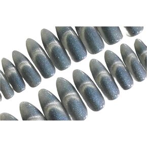 Almond Fake Nails Cat's Eye Press-On Nails with Gradual Design and UV Gel Treatm blue silver in Kuwait