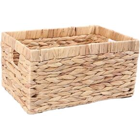 Rectangular Woven Water Hyacinth Storage Baskets with inside Handle for Shelves Bathroom Kitchen Office Desk (Style A)