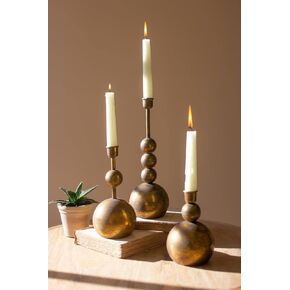 Kalalou CLL2695 Antique Brass Taper Candle Holders, 11.5-inch Height, Set of 3
