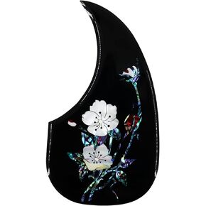 Acoustic Guitar Pickguard Thick Pick Guard Inlaid Abalone Flower for Most Martin Acoustic Guitar Black