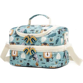 Insulated Kids Dual Compartment Lunch Bags Tote for Girls Boys Toddler Lunch Boxes Pre-School Toddler Kindergarten Picnic Camp Food Cooler Thermal with Strap (Balloon Bunny)