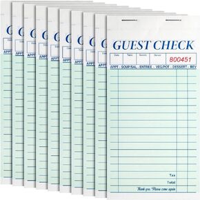 Juvale 10 Pack Restaurant Server Note Pads with Carbon Copy for Guest Checks, Waiter, Waitress 500 Total Tickets (3x7 in)