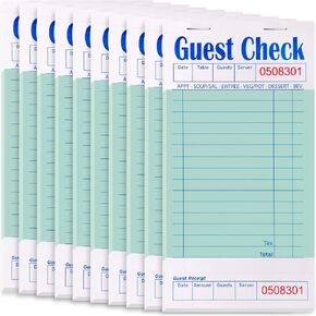 Guest Check Books for Servers Order Book 5 Pack Restaurant Server Notepads with Serial Numbers, Menu Labels Waitress Booklet for Diner, Cafe, Food Truck, Catering Business, Delivery - 50 Sheets
