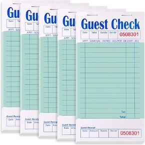 Guest Check Books for Servers Order Book 5 Pack Restaurant Server Notepads with Serial Numbers, Menu Labels Waitress Booklet for Diner, Cafe, Food Truck, Catering Business, Delivery - 50 Sheets