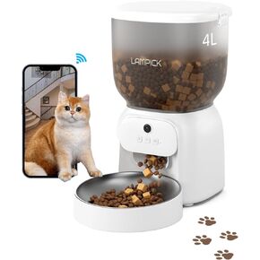 Automatic Cat Feeder, 4L Detachable Cat Food Dispenser for Dry Food Up to 15 Portions(8g/Portion) 6 Meals Per Day, Dual Power Supply Timed Cat Feeders