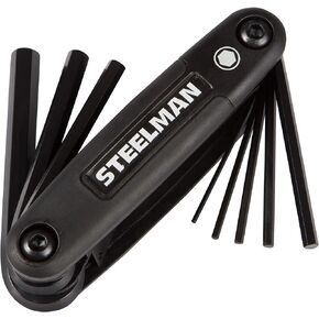Steelman Portable Folding Hex Key Wrench Tool Set (3-Piece Set SAE, Metric and Torx), 9 Standard Sizes, 8 Metric Sizes, and 8 Torx Sizes, Chamfered Ends, Rubberized Grip