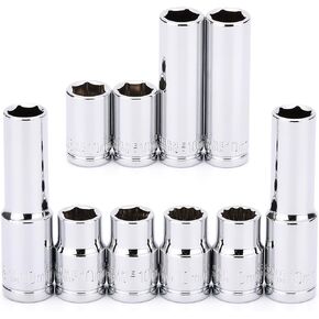 MIXPOWER 4PCS 1/4"Drive 8mm Deep&Shallow Socket, 6 Point, Cr-V Steel, 8mm