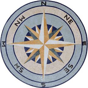 Mosaic Medallion- Compass Rose | Mosaic Designs | Mosaic Artwork | Mosaic Wall Art Floor Inlay By Mozaico | Handmade Mosaics | 32" x 32"