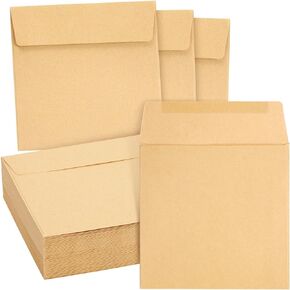 Juvale 60 Pack Square Envelopes 5.5 x 5.5 Craft Invitations for Weddings, Baby Shower, Graduation Party Supplies, Small Businesses, Kraft Paper Material Envelopes, Brown