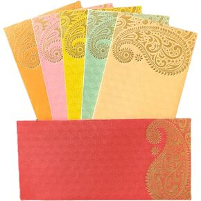 Jhintemetic® - Pack of 25 Matellic 5 Colours of 5 Each Randomly Picked Colourful Designer Shagun Lifafa/Money Gift Envelope with Golden Ambi for Gifting Money on any occasion