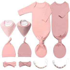 2PK Newborn Knotted Gown Set - Baby Noah Buttery Soft Newborn Knotted Tie Gowns 0-3 months for Baby Girl & Boy with Hat & Bow