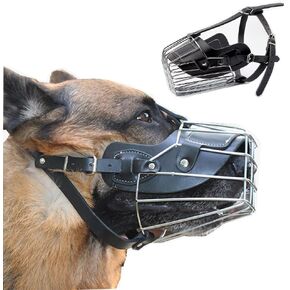 Dog Muzzle for Medium Large Dogs- Adjustable Durable Metal Basket,Leather Muzzle, Prevents Chewing and Biting,Basket Allows Panting and Drinking-Comfortable,Lightweight,Durable, 2 Sizes (M)