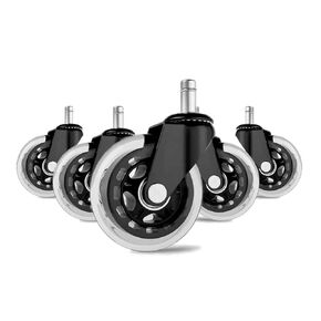 Office Chair Caster Wheels 3" - Heavy Duty Soft PU Rubber Safe for Hardwood Carpet Tile Floors (Set of 5) Generally Applicable to Office Wheels， Replace Chair mats - Universal fit