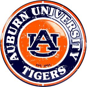 Hangtime Auburn Tigers 12 Inch Embossed Metal Nostalgia Circular Sign