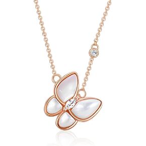 14K Rose Gold Butterfly Mother of Pearl Pendant Necklaces for Women Jewelry Gift