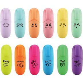 12 pieces Kawaii School Supplies Assorted Colors Cute Mini Highlighters Kawaii Design Gift Highlighter Marker Pen