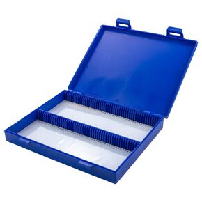 Caplugs Evergreen 258-6188-B30 HS2L Series – Two-Latch Slide Storage Box, 100 Places, Blue Polypropylene (PP), Heavy Duty, Economical, Stackable, Organization, Archiving, Record-Keeping, Laboratory