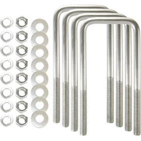 صُنع في الولايات المتحدة الأمريكية (4) 304 مسامير على شكل حرف U مربعة من الفولاذ المقاوم للصدأ بقطر 1/2 بوصة × العرض الداخلي 3-1/16 بوصة × الارتفاع الداخلي 7-5/16 بوصة مع غسالات قفل SS، وصواميل، وغسالات للقوارب ومقطورات المرافق يناسب أكثر من 3 بوصات معدني in Kuwait