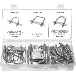 32810 Zinc Plated Round & Square Type U Bolts (18PC Assortment, Round & Square Assorted)