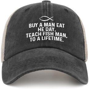 Dad Hat Buy A Man Eat Fish He Day Trucker Hat Women Vintage Mesh Cap for Summer