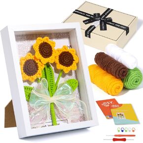 Crochet Kit for Beginners, Sunflower Frame Ornament, Crochet Knit Set with Step-by-Step Video Tutorial (Sunflower)