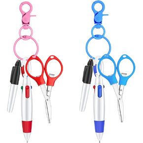 PerKoop 10 Pcs Nurse Badge Accessories Nurse Pen Set Include Permanent Marker Pen, Retractable Ball Pen, Nursing Keychain Clip, Foldable Scissor with LED Flashlight Keychain for Nurses(Blue, Purple)