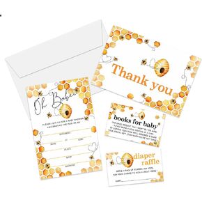 Baby Shower Invitation Set, Books For Baby, Thank You, Diaper Raffle, Fill In Invites Cards, Each Design 25 Cards & Envelopes (Total 100 Cards) – (bb013-taozhuang)