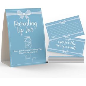 Advice for New Parents, Parenting Advice Card, Baby Shower Party, Tips for the Parents To Be，Includes a 5x7 Standing Sign and 25 4x6 Advice Cards(JYC029)