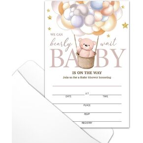 Floral Wildflower Baby Shower Party Invitations with Envelopes, Wildflowers Double-Sided Fill-In Invites for Gender Reveal Baby Announcement, Baby Shower Party Supplies Decorations - A018