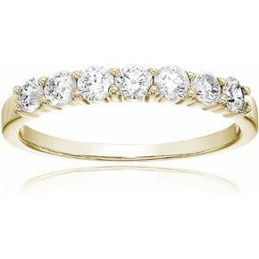 1/2 carat (ctw) Diamond Wedding Anniversary Band for Women, Round Diamond Engagement Ring 14K Yellow Gold Prong Set 0.50 cttw, Size 4-10