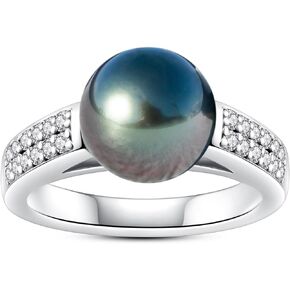Tahitian Black Pearl Ring AAA Quality Tahiti Natural South Sea Cultured Pearl 0.36 cttw Moissanite Iced Out Sterling Silver S925 Rings For Mom Her Women