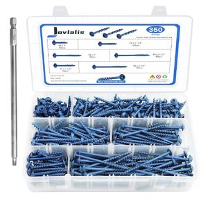 350PCS Pocket Hole Screws Assortment Kit, 5 Sizes #8 x 1", 1-1/4", 1-1/2", 2", 2-1/2",Square Drive Self Tapping Coarse Thread Wood Screws Set, Blue Coated, Drive Bit Included Suitable for Outdoor