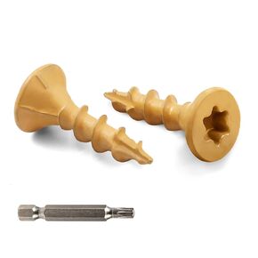#8 x 1-5/8" Wood Screws, Outdoor Deck Screws with Star Drive, Tan Coated Screws for Outdoor Use, Coarse Threads, Self-Tapping, T-25 Drive Bit Included, 100 PCS