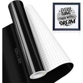 Permanent Vinyl Black - Hisiu 12"x6FT Outdoor Vinyl Roll for Cricut, Silhouette, Adhesive Vinyl for DIY Decor Sticker, Wrap, Craft, Signs, Window and Plastic, Glossy