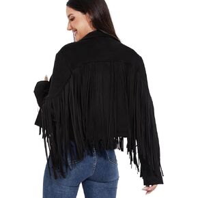 Fahsyee Women's Fringe Leather Jackets - Suede Faux Motocycle Biker Cropped Coat Vegan Blazer Pleather Fashion Tassel S-XXL