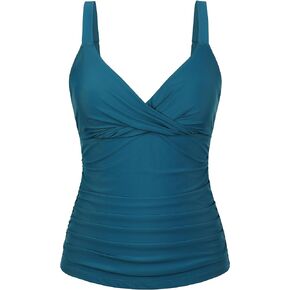 Hilor Women's Underwire Tankini Top Ruched Tummy Control Bathing Suit Tops Push Up Top Swimsuit Front Twist Swim Top Only