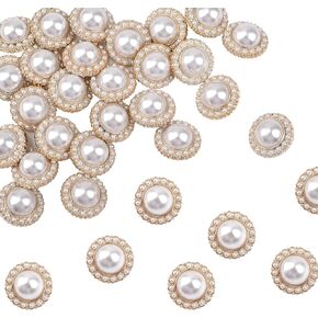 30 Pcs Faux Pearl Buttons, Gold Retro Vintage Pearl Acrylic Buttons Round Buttons Sew on Buttons Embellishments for DIY Crafts, 15 mm