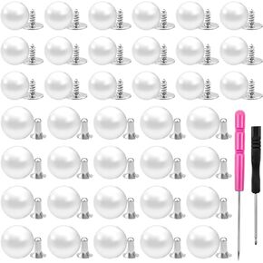 100 Sets Pearl Brooch Buttons No Sew Cover Up Buttons Screw Rivets Studs Buttons Removable Reusable Pearl Safety Pins for Clothes Dress Shirt Cardigan Decorations DIY Crafts Sewing
