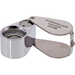 SE Illuminated 10X Magnifying Loupe with LED Light - 21mm Optical Glass Lens, Portable Folding Design, for Jewelry, Geology, Biology - Includes Case and Batteries - Silver Metal Construction