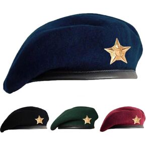Traditional Army Style Cap with Metal Star Badge – Che Guevara Inspired, Woolen French Beret Hat for Men and Women
