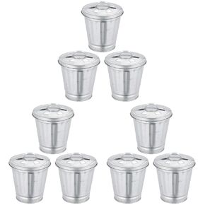3pcs Mini Iron Trash Can Set with Lid, 50ml Capacity, Silver Color, Suitable for Home and Office