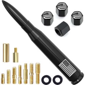 Car Bullet Antenna Replacement with Valve Stem Cap for Ford F150 F250 F350 Super Duty Raptor Bronco Dodge Ram Chevy Silverado GMC Sierra 1500 2500 3500 Truck Accessories 1990 - Current (Black)