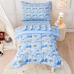 Toddler Bedding Set, 4 Piece Bed-in-a-Bag Toddler Comforter Sets for Boys, Truck Vehicles Excavator Cars Printed, Super Soft and Comfortable Microfiber Comforter Set for Kids