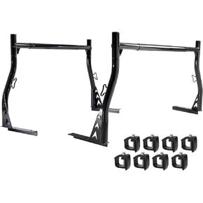 AA-Racks Model X33 Low-Profile Pickup Truck Ladder Racks with (8) Non-Drilling C-Clamps Steel Utility Two-bar Set Black