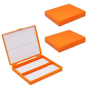 3PCS Microscope Slide Holder Box, Orange 100 Place 1" L x 3" W Polypropylene Microscope Slide Storage Boxes 8.27" Length x6.69" Width x 1.26" Height for Classroom Lab